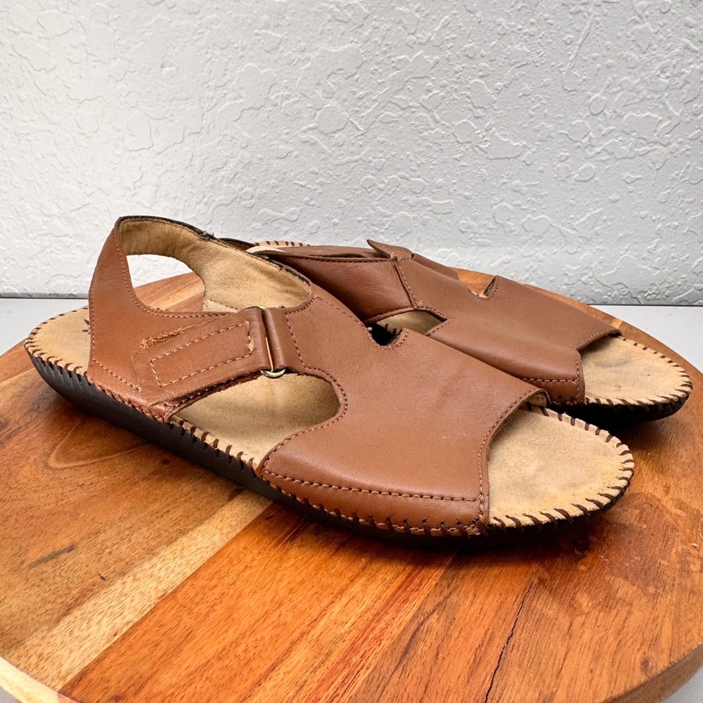 Naturalizer Womens 10N Brown Leather Whipstitch Slingback Sandals